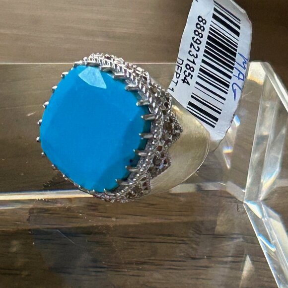 Rarities Carol Brodie Gold Plated Turquoise Colored Magnesite Diamond Ring 7 NWT - Picture 7 of 15